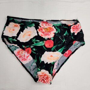 Bikini Bottoms Floral Flowers Women's Black Pink XL